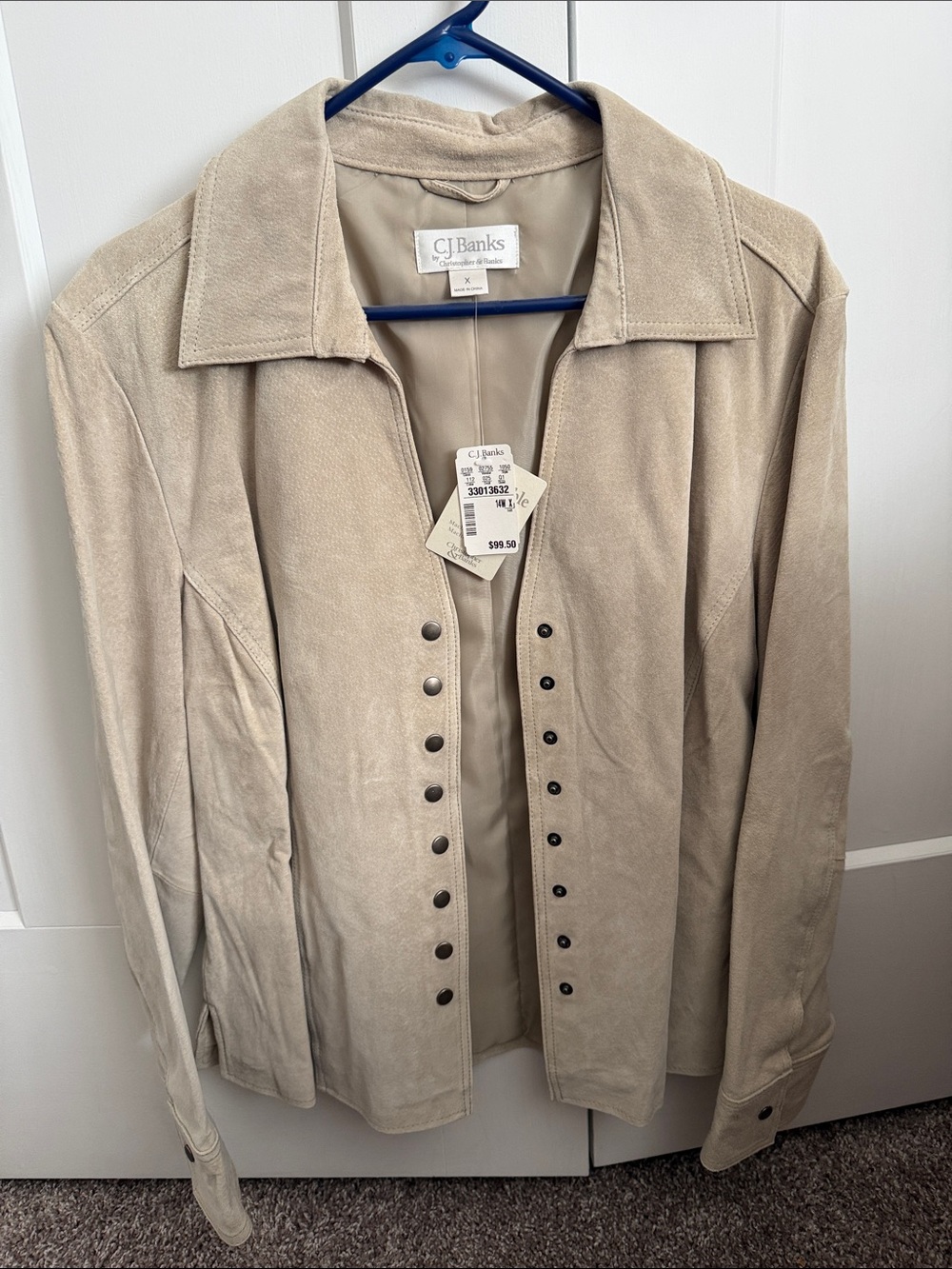CJ Banks Beige Suede-Look Snap Front Jacket